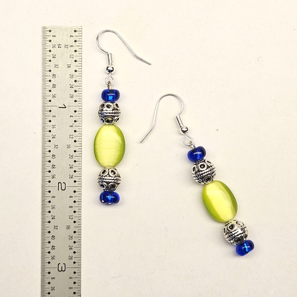 Handmade Earrings Green and Blue Beaded Earrings - Picture 6 of 6